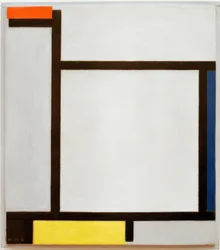 Komposition mit Rot, Blau, Schwarz, Gelb und Grau